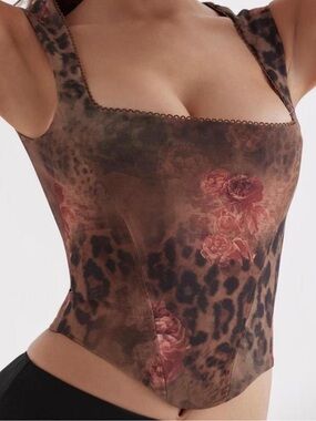 House of CB Kalina Brown Floral & Leopard Print Corset